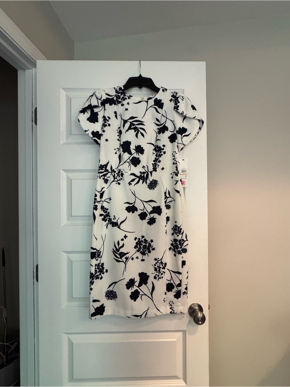 Calvin Klein White Midi Dress with Black Floral Print - Picture 2 of 5